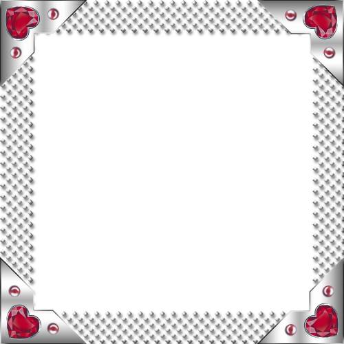 Серебряная квадратная рамка с красными скрдечками в углах