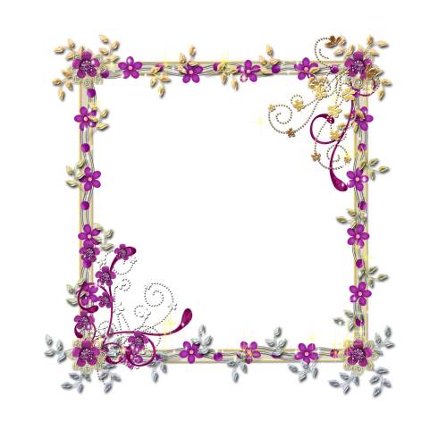 Рамка квадратная украшена фиолетовыми цветами