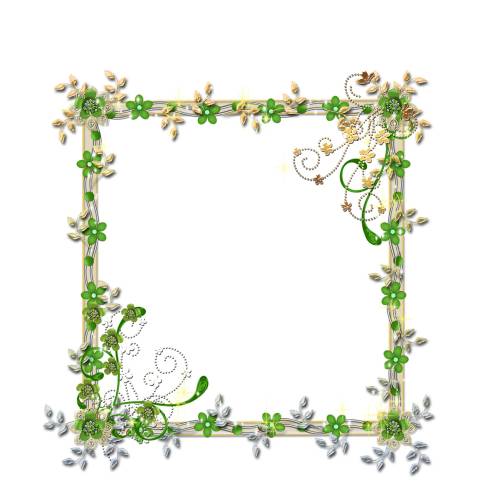 Рамка квадратная украшена зелеными цветами