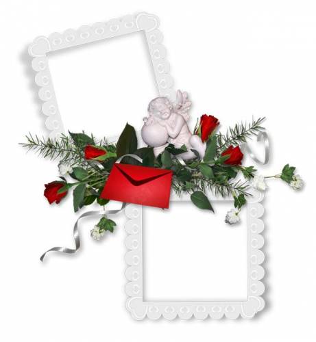 Белые квадратные рамки с розами и красным конвертом
