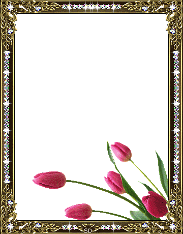 Золотая рамка с камнями и тюльпанами справа