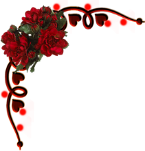Уголок с тремя красными цветами и 4 сердечками