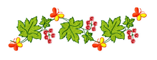 Разделитель-вышивка с листьями, цветами и бабочками