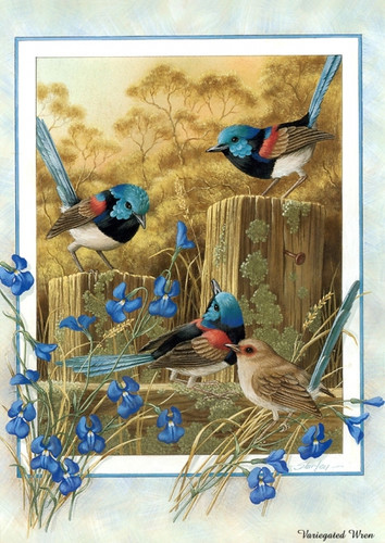 Птицы на синих цветах