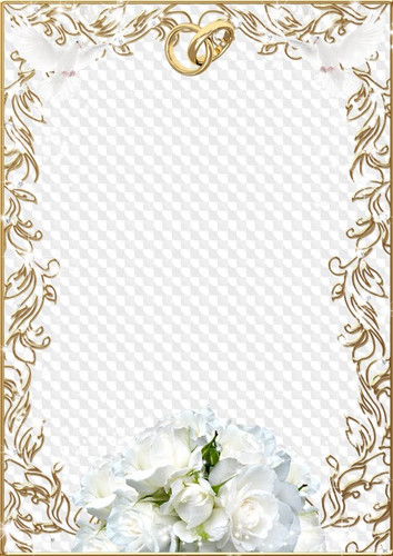 Свадебная рамка для поздравлений с белыми розами и кольцами