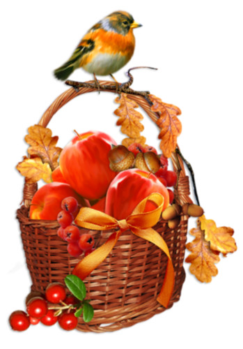 Конзина с яблоками и птица