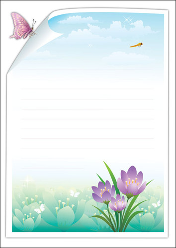 Шаблон. Лист-a4 с цветком и бабочкой