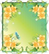 Виньетка для надписей с цветами и бабочкой