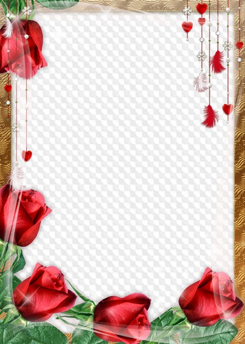 Рамочка с прозрачным фоном для текста с розами, сердечкам...