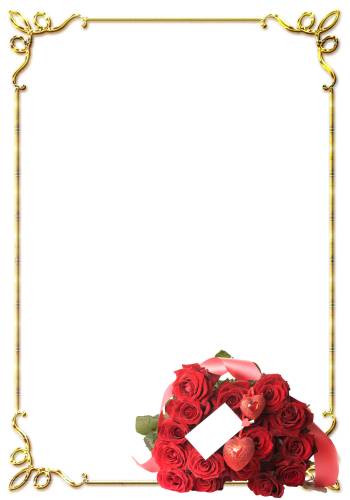 Рамка с красивым букетом красных роз и сердечками