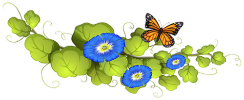 Бабочка над голубыми цветами. Украшение текста презентации