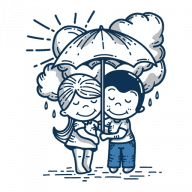 Мальчик и девочка счастливые под зонтом