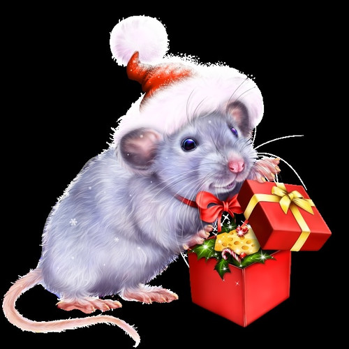 Символ года-крыса с новогодним подарком на прозрачном фоне