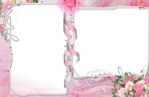 Рамка для двух фотографий на розовом и с розами