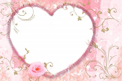 Свадебная рамка с сердечком на розовом фоне