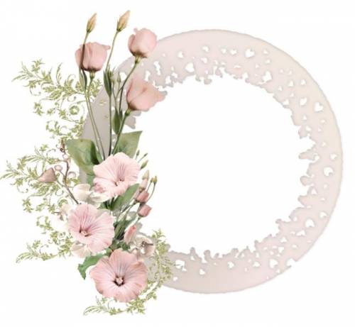 Рамка круглая с розовыми цветами с одной стороны