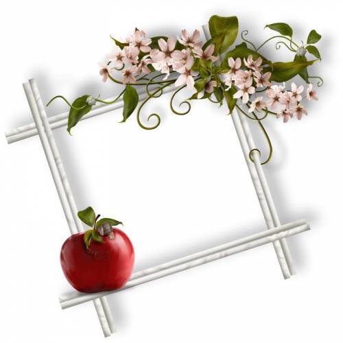 Белая рамка с яблоком и цветами