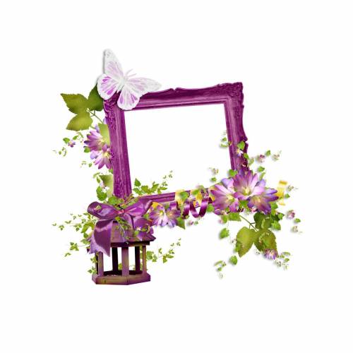 Фиолетовая рамка с бабочкой и цветами