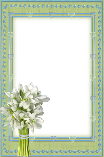 Зелено-голубая рамка с первоцветами