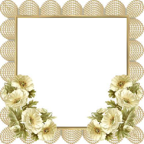 Золотая квадратная рамка с белыми цветами