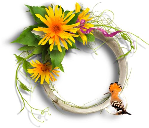 Рамка круглая с цветами и птицей