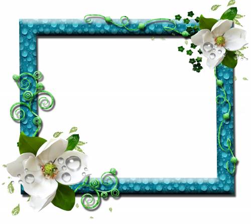Голубая рамка в росе с белыми цветами