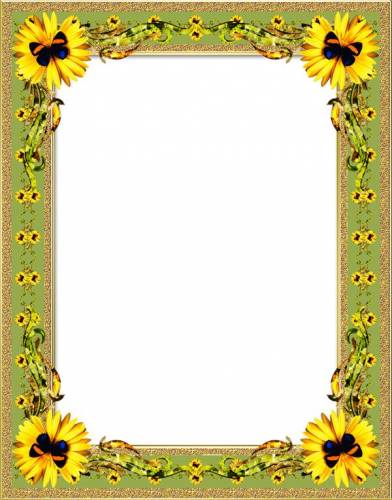 Зеленая рамка с желтыми цветами и бабочками